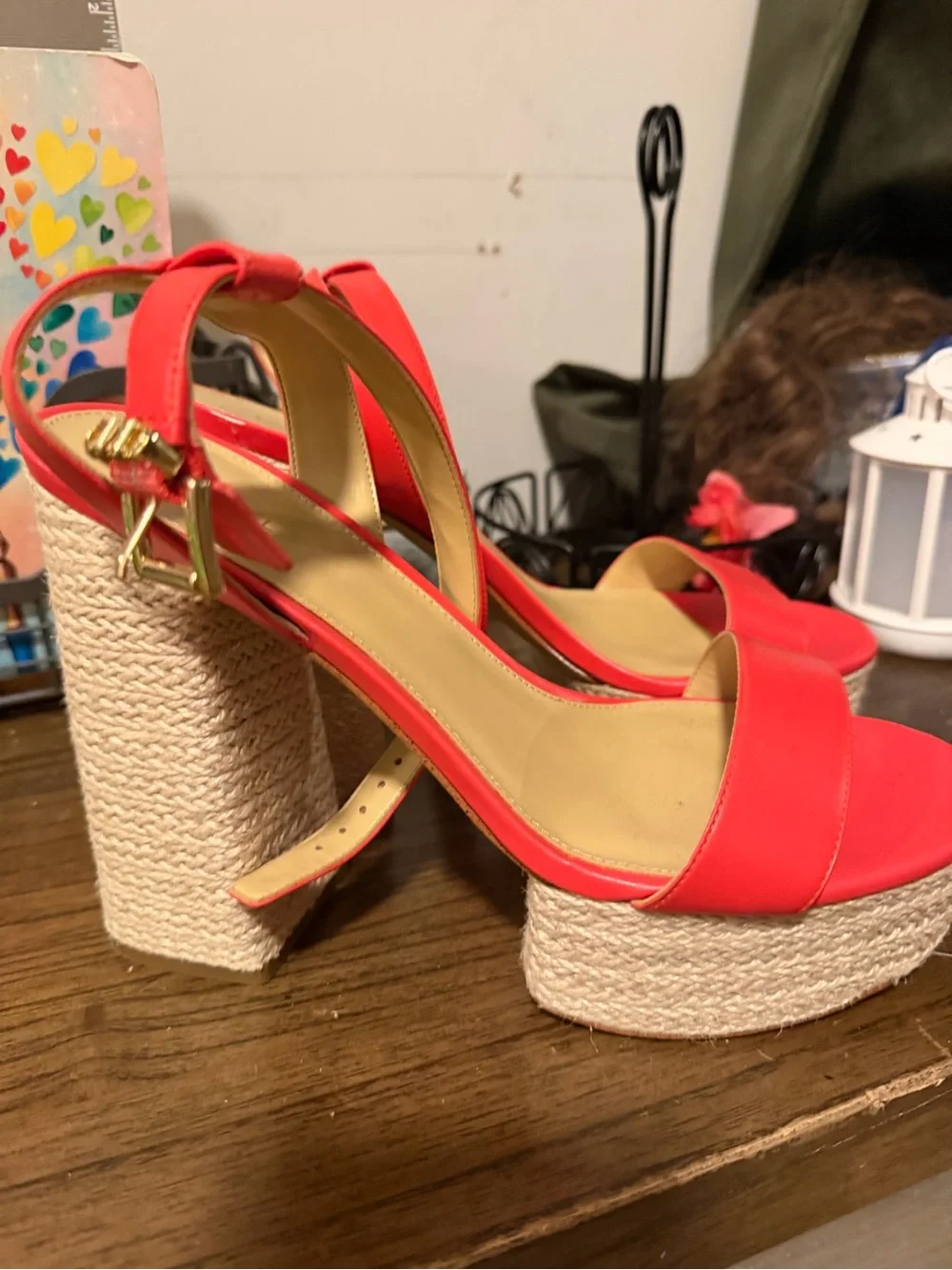 Michael Kors Red Platform Wedge Sandals with Rope Block Heel